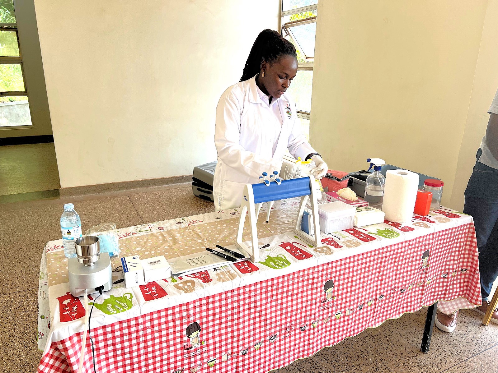 A student from the Department of Agricultural and Biosystems Engineering showcasing her project at the workshop. European Union-funded Sustainable Off-Grid Solutions for Pharmacies and Hospitals in Africa (SophiA) Project, comprehensive Training of Trainers workshop, June 23 to 27, 2025, Conference Hall, School of Food Technology, Nutrition and Bioengineering (SFTNB), College of Agricultural and Environmental Sciences (CAES), Makerere University, Kampala Uganda, East Africa.