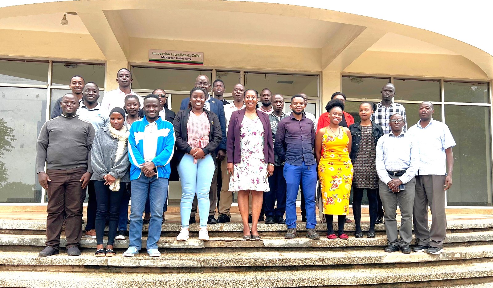 The trainees and the trainers with the Dean SFTNB, Dr Julia Kigozi at the workshop. European Union-funded Sustainable Off-Grid Solutions for Pharmacies and Hospitals in Africa (SophiA) Project, comprehensive Training of Trainers workshop, June 23 to 27, 2025, Conference Hall, School of Food Technology, Nutrition and Bioengineering (SFTNB), College of Agricultural and Environmental Sciences (CAES), Makerere University, Kampala Uganda, East Africa.