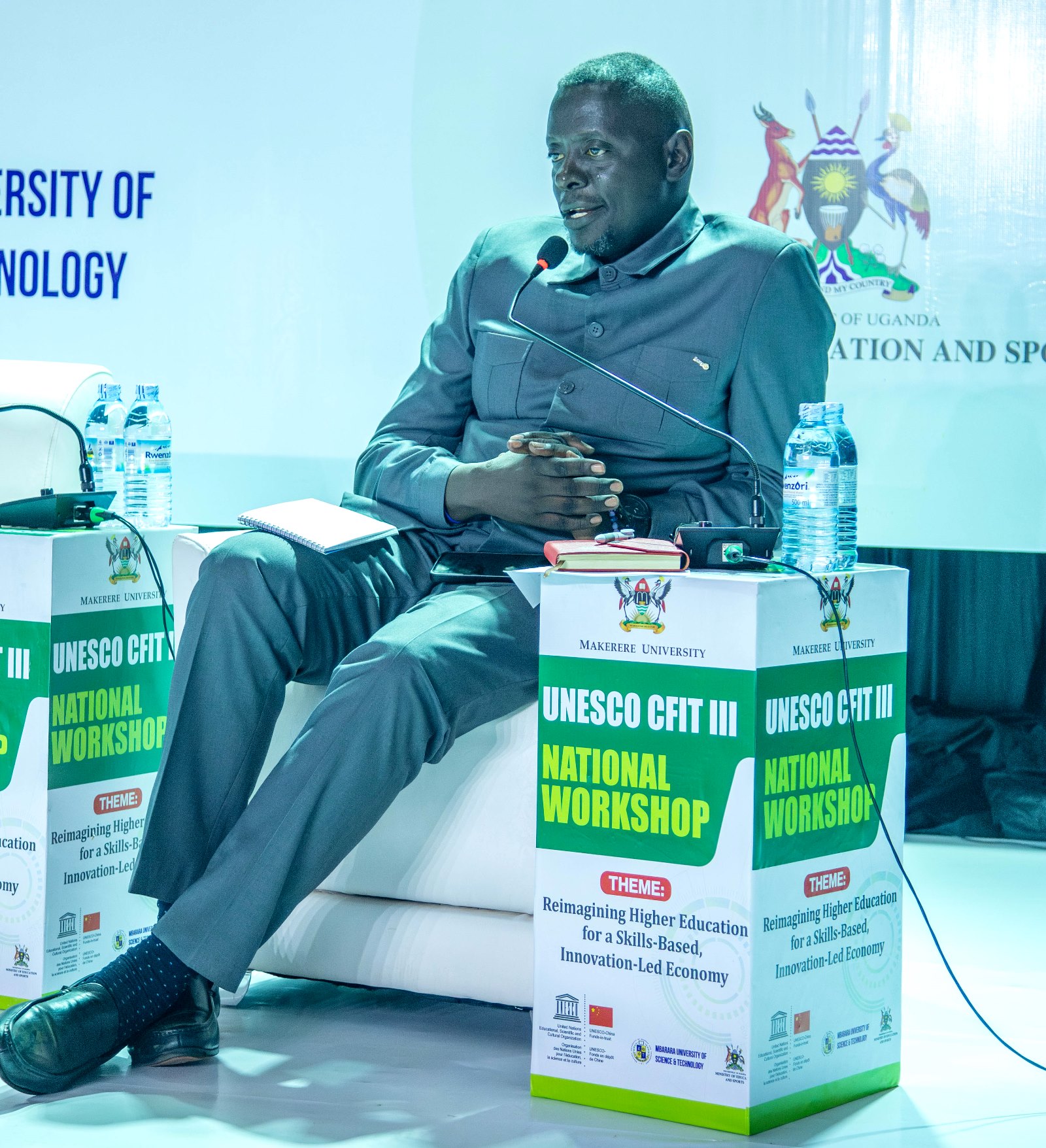 Mr. Timothy Ssejjoba contributes to the day's discussion. People's Republic of China funding to United Nations Educational, Scientific and Cultural Organization (UNESCO) to undertake China Funds In Trust (CFIT) project, CFIT III National Workshop, 29th July 2025, College of Engineering, Design, Art and Technology (CEDAT) Conference Hall, Makerere University, Kampala Uganda, East Africa.