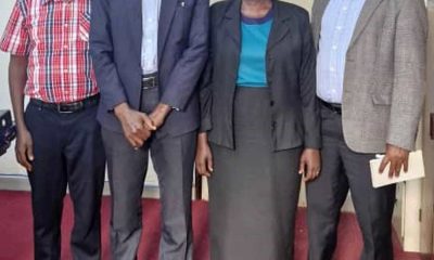 Left to Right: Dr. Alfred Buluma, Prof. Anthony Muwagga Mugagga (Principal), Associate Professor Josephine Esaete (Principal Investigator), and Dr. Michael Walimbwa in the Principal's Office on 24th July 2025. Team behind 1 million Euros grant to support the implementation of a research titled, Transitioning Higher Education Regulators and Universities to Competence Based Education in East and West Africa meeting Principal, College of Education and External Studies (CEES), 24th July 2025, Makerere University, Kampala Uganda, East Africa.