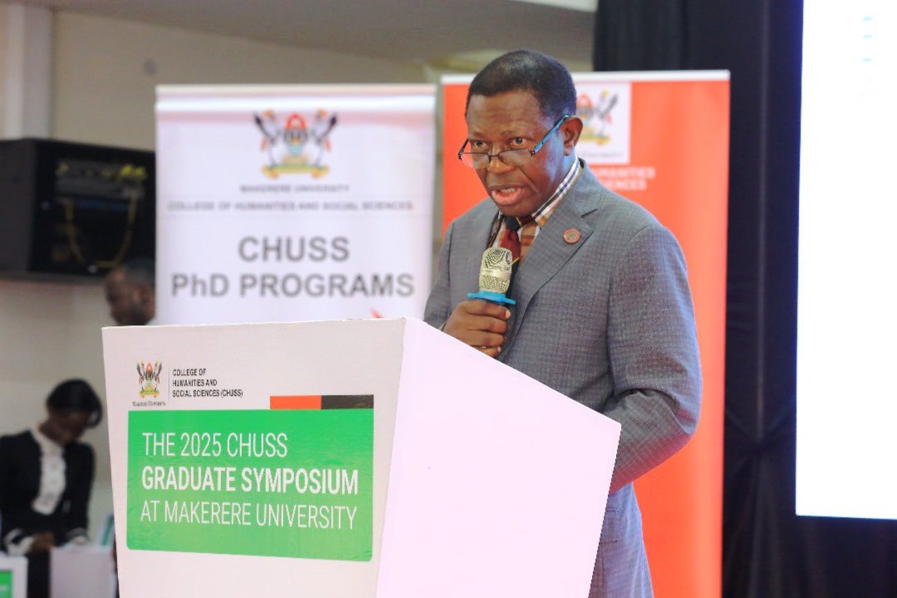 Prof. Buyinza Mukadasi delivers the Vice Chancellor's remarks. College of Humanities and Social Sciences (CHUSS) 2025 Graduate Symposium, Day 2, 20th June 2025, Main Hall, Main Building, Makerere University, Kampala Uganda, East Africa.