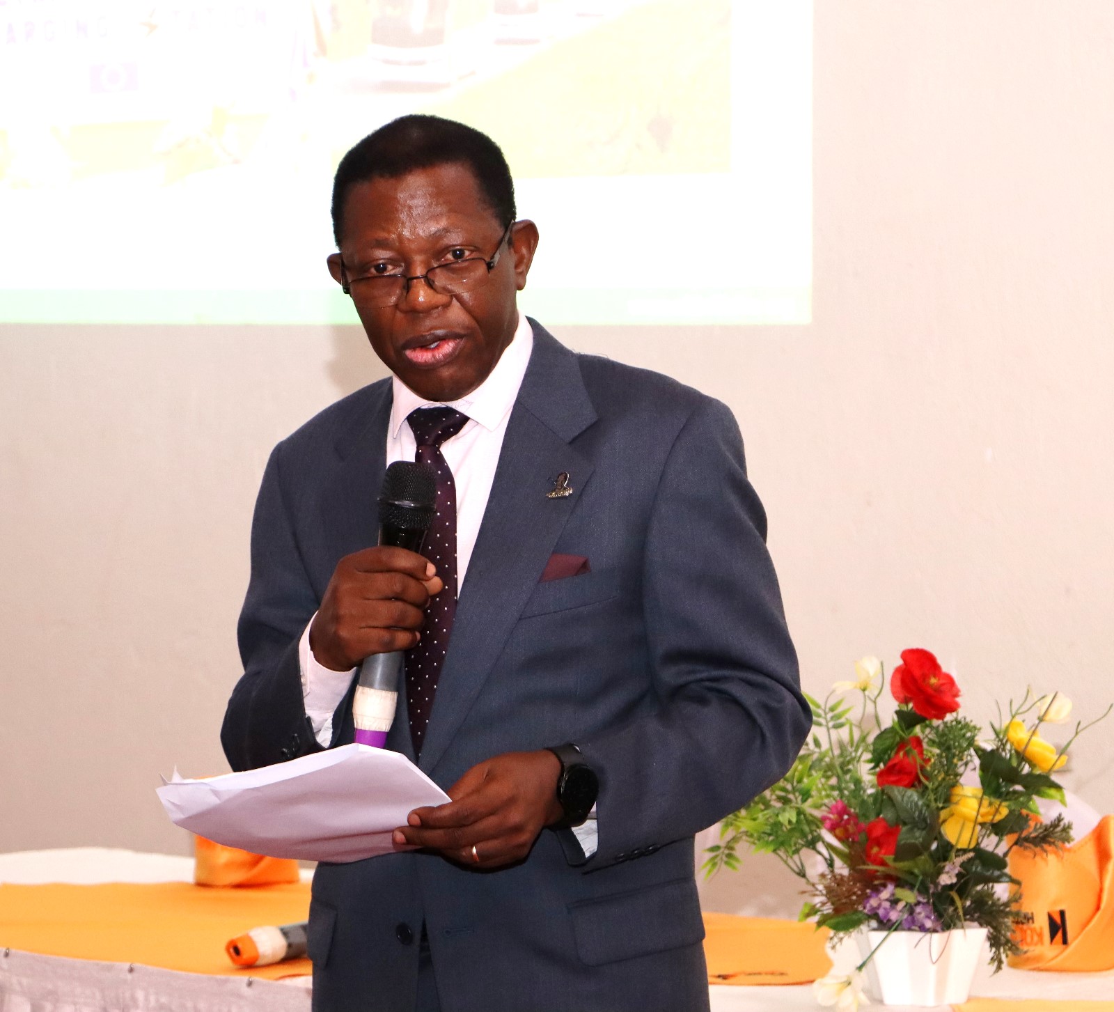 Prof. Buyinza Mukadasi representing the Vice Chancellor Makerere University. 4th Cohort of Makerere University Inclusive Green Economy (IGE) Fellows—senior public servants from five key government institutions who completed a year-long training on green economic transformation focusing on reducing emissions in Uganda’s transport sector graduation and introduction of IGE Cohort 2025-2026, Kampala Kolping Hotel, East Africa 2nd July 2025.