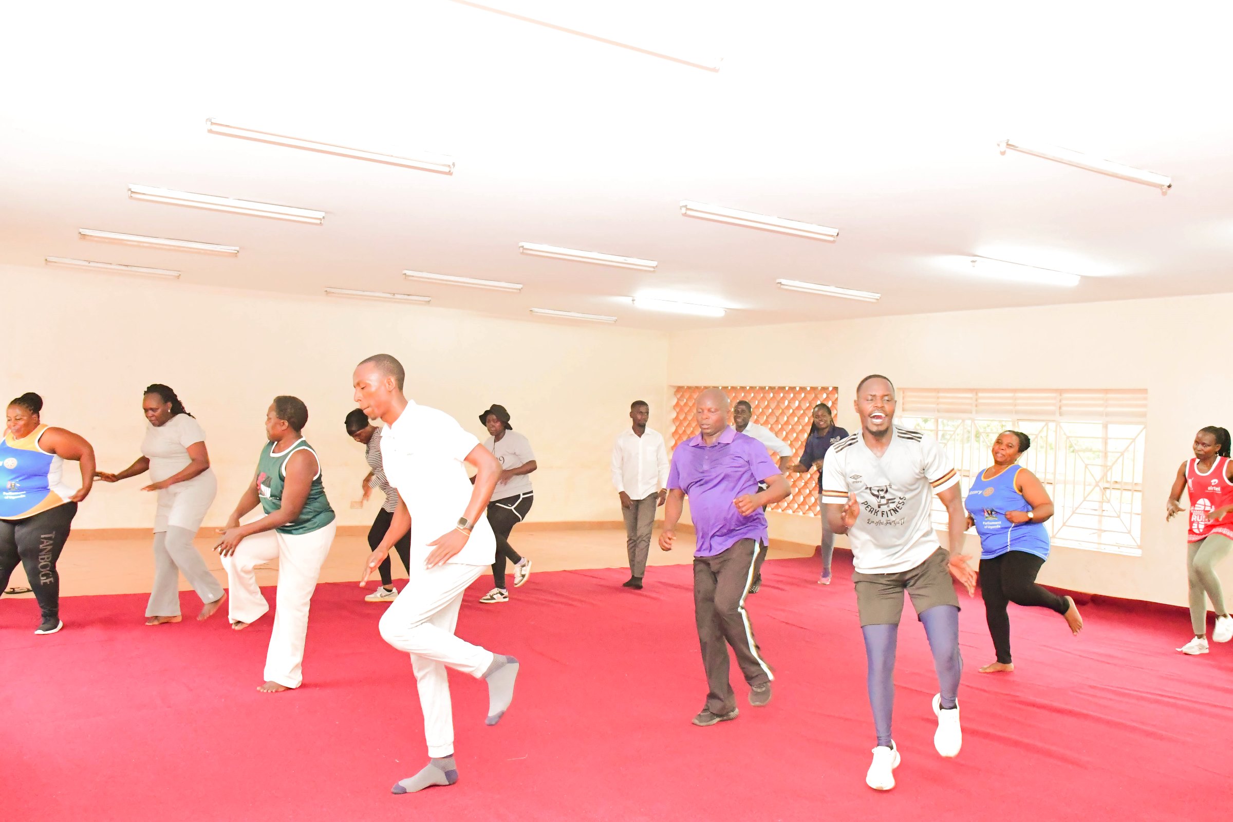 Deputy Principal, Associate Professor James Wokadala launches College of Business and Management Sciences (CoBAMS) physical fitness program to promote wellness, better health, team work and cohesion, Makerere University, Kampala Uganda, East Africa.