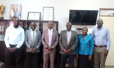 L-R: Dr. Christopher Alioni (Interim General Secretary), Dr. Peter Babyenda (Interim Chair), Prof. Edward Bbaale (Principal), Assoc. Prof. James Wokadala (Deputy Principal), Mr. Juliet Mirembe Ssewankambo (Mobilizer) and Mr. Peter Mubiru (Interim Treasurer). Prof. Edward Bbaale, the Principal of the College of Business and Management Sciences (CoBAMS) endorsed the newly-established College SACCO by enrolling as a member on 22nd July 2025, Makerere University, Kampala Uganda, East Africa.