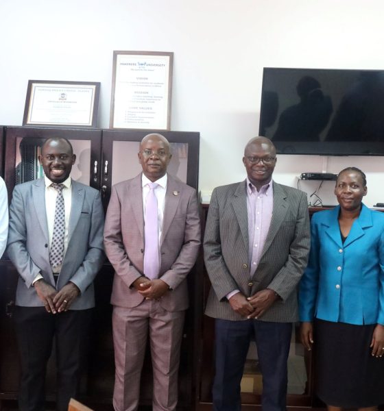 L-R: Dr. Christopher Alioni (Interim General Secretary), Dr. Peter Babyenda (Interim Chair), Prof. Edward Bbaale (Principal), Assoc. Prof. James Wokadala (Deputy Principal), Mr. Juliet Mirembe Ssewankambo (Mobilizer) and Mr. Peter Mubiru (Interim Treasurer). Prof. Edward Bbaale, the Principal of the College of Business and Management Sciences (CoBAMS) endorsed the newly-established College SACCO by enrolling as a member on 22nd July 2025, Makerere University, Kampala Uganda, East Africa.