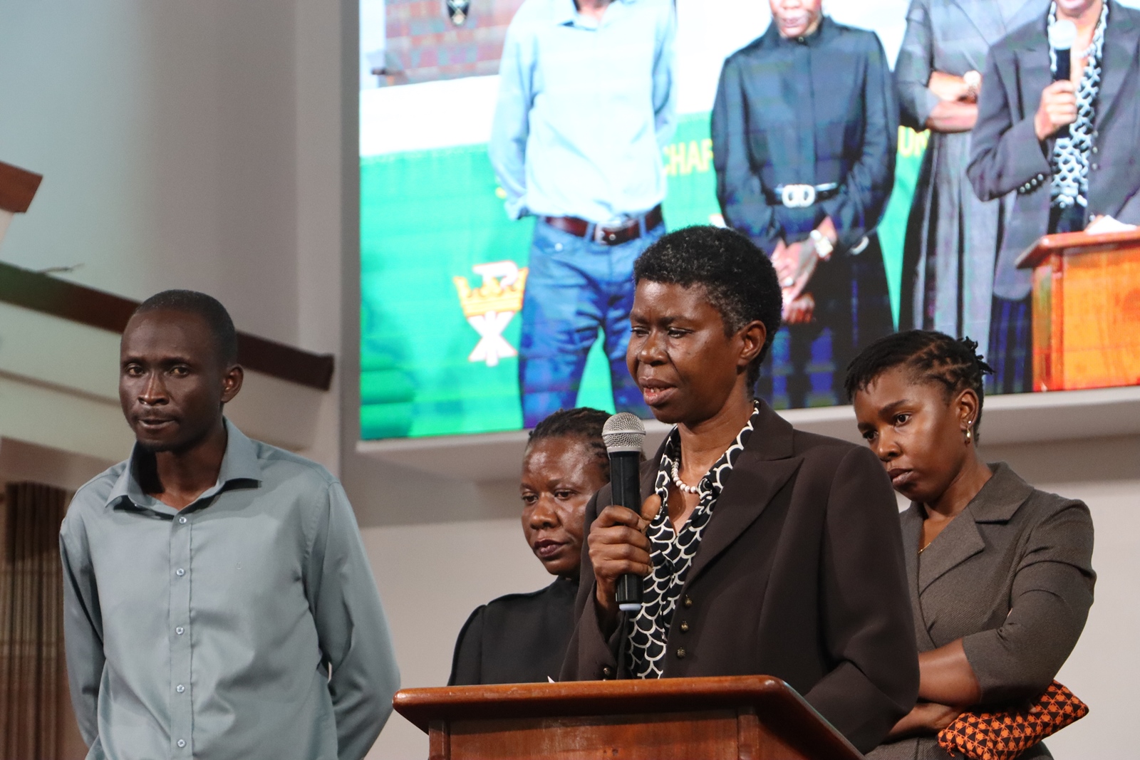 Dr. Sandra Kasoma, Acting Head with colleagues from the Department of Sports Science. Funeral Service in honour Mr. Besweri Wandera, Assistant Lecturer, Department of Sports Science, College of Natural Sciences (CoNAS), 24th July 2025, St. Francis Chapel, Makerere University, Kampala Uganda, East Africa.