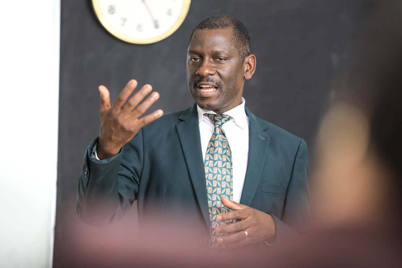 Professor Julius Kikooma, Acting Director of Graduate Training speaking at the School of Public Health, Mulago complex. Directorate of Graduate Training (DGT) and Directorate for ICT Support (DICTS) introduction of a prototype Research Information Management System (RIMS) backed by the Government of Uganda through the Makerere University Research and Innovation Fund (Mak-RIF), Lecture Room A, Makerere University School of Public Health, New Mulago Complex, Kampala Uganda, East Africa.
