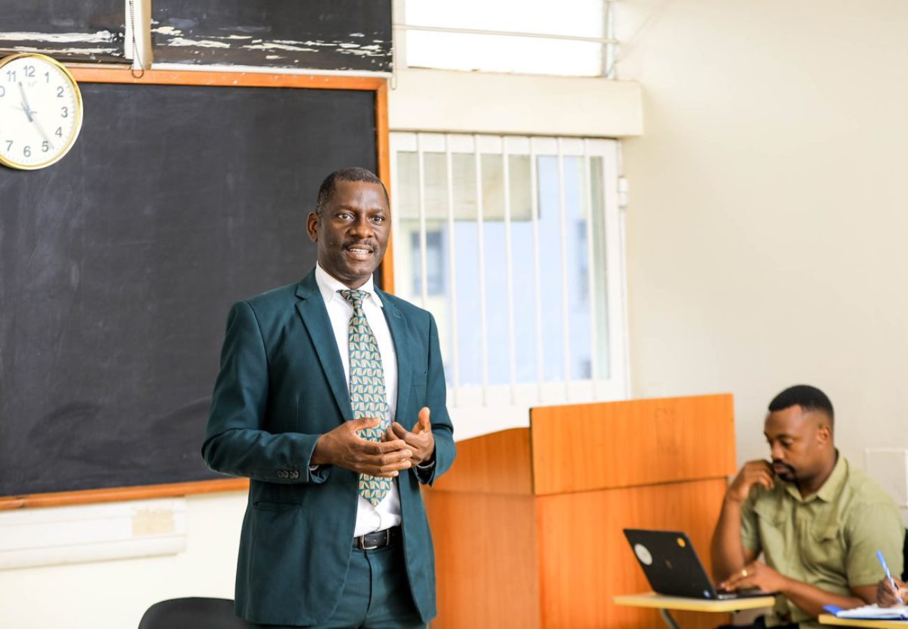 Professor Julius Kikooma, Acting Director of Graduate Training addresses staff at the School of Public Health, Mulago complex. Directorate of Graduate Training (DGT) and Directorate for ICT Support (DICTS) introduction of a prototype Research Information Management System (RIMS) backed by the Government of Uganda through the Makerere University Research and Innovation Fund (Mak-RIF), Lecture Room A, Makerere University School of Public Health, New Mulago Complex, Kampala Uganda, East Africa.