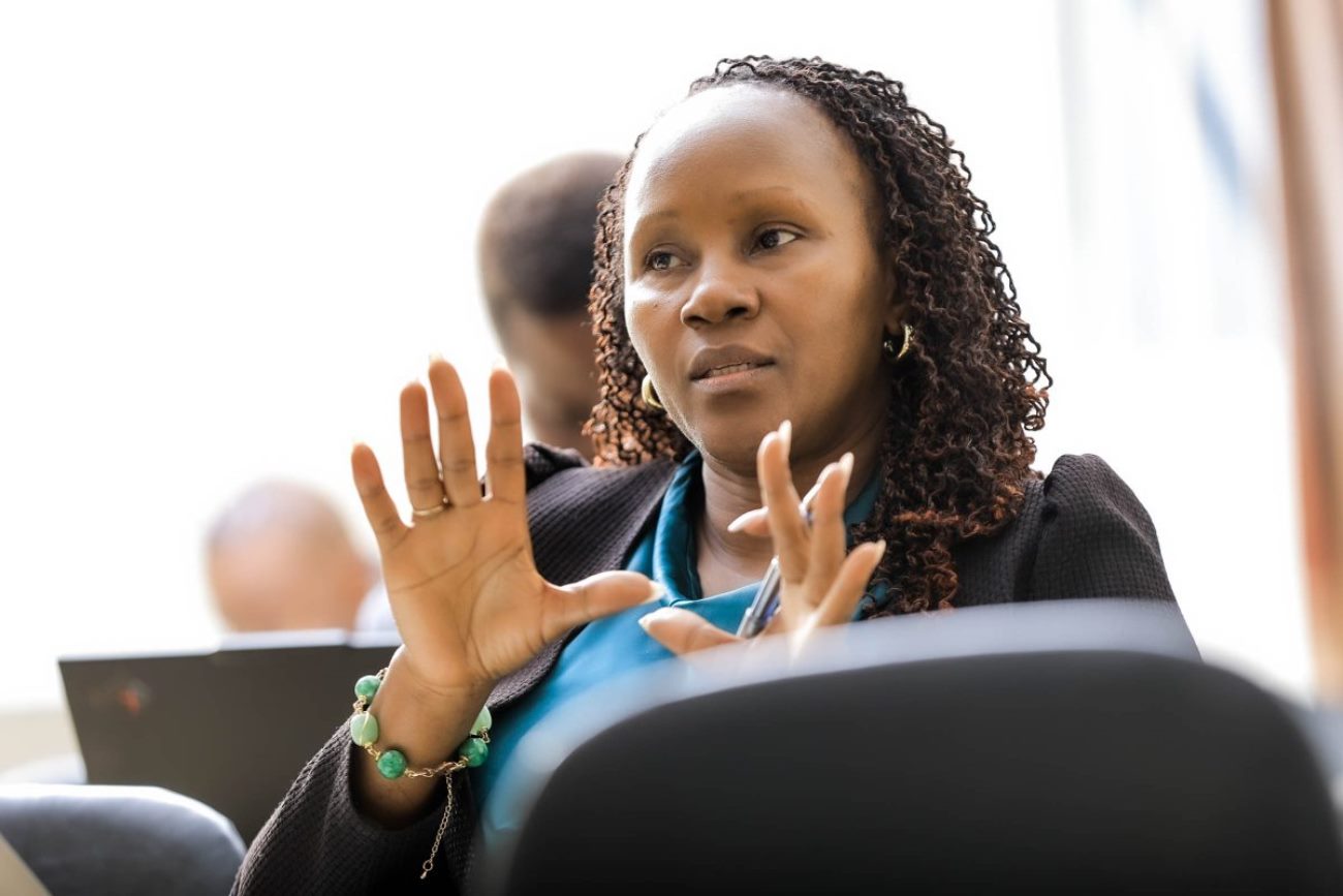 Dr. Suzanne Kiwanuka, Associate Professor and Head of Health Policy, Planning, and Management speaking during the engagement. Directorate of Graduate Training (DGT) and Directorate for ICT Support (DICTS) introduction of a prototype Research Information Management System (RIMS) backed by the Government of Uganda through the Makerere University Research and Innovation Fund (Mak-RIF), Lecture Room A, Makerere University School of Public Health, New Mulago Complex, Kampala Uganda, East Africa.