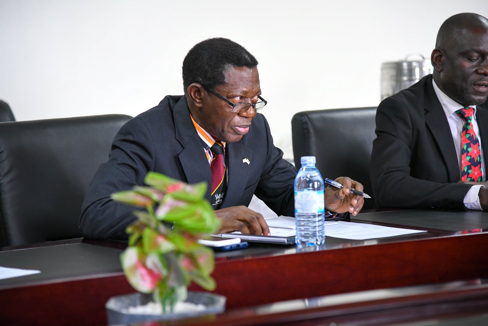 Prof. Buyinza Mukadasi follows proceedings. Higher Education Resource Services–East Africa (HERS-EA) delegation courtesy call on the Vice Chancellor ahead of the HERS-EA Eighth Academy, 8th July 2025, Main Building, Makerere University, Kampala Uganda, East Africa.