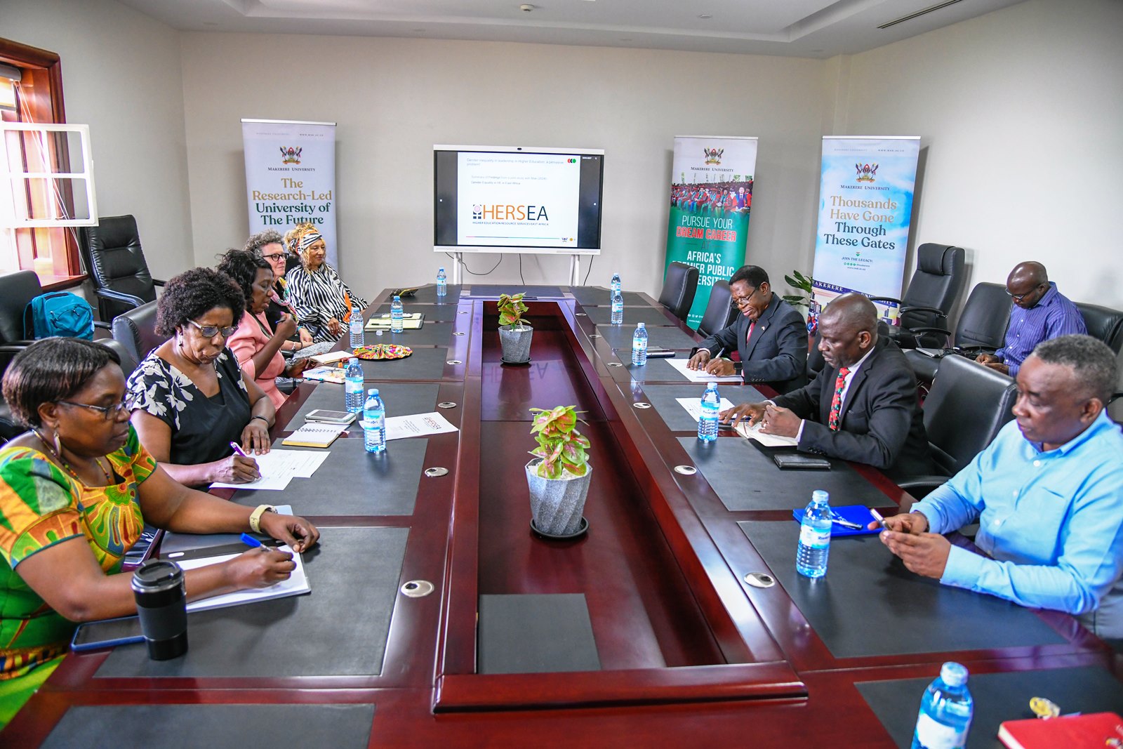 The meeting in session. Higher Education Resource Services–East Africa (HERS-EA) delegation courtesy call on the Vice Chancellor ahead of the HERS-EA Eighth Academy, 8th July 2025, Main Building, Makerere University, Kampala Uganda, East Africa.