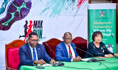 Prof. Barnabas Nawangwe (C) flanked by Dr. Maggie Kigozi (R) and Mr. Mark Muyobo (L) on 9th July 2025 at Makerere University. Makerere University Endowment Fund (MakEF)’s flagship initiative – the Makerere University Marathon unveiling of NCBA Bank Uganda as Platinum Sponsor with UGX 1.45 Billion over five years, 9th July 2025, Kampala, East Africa.