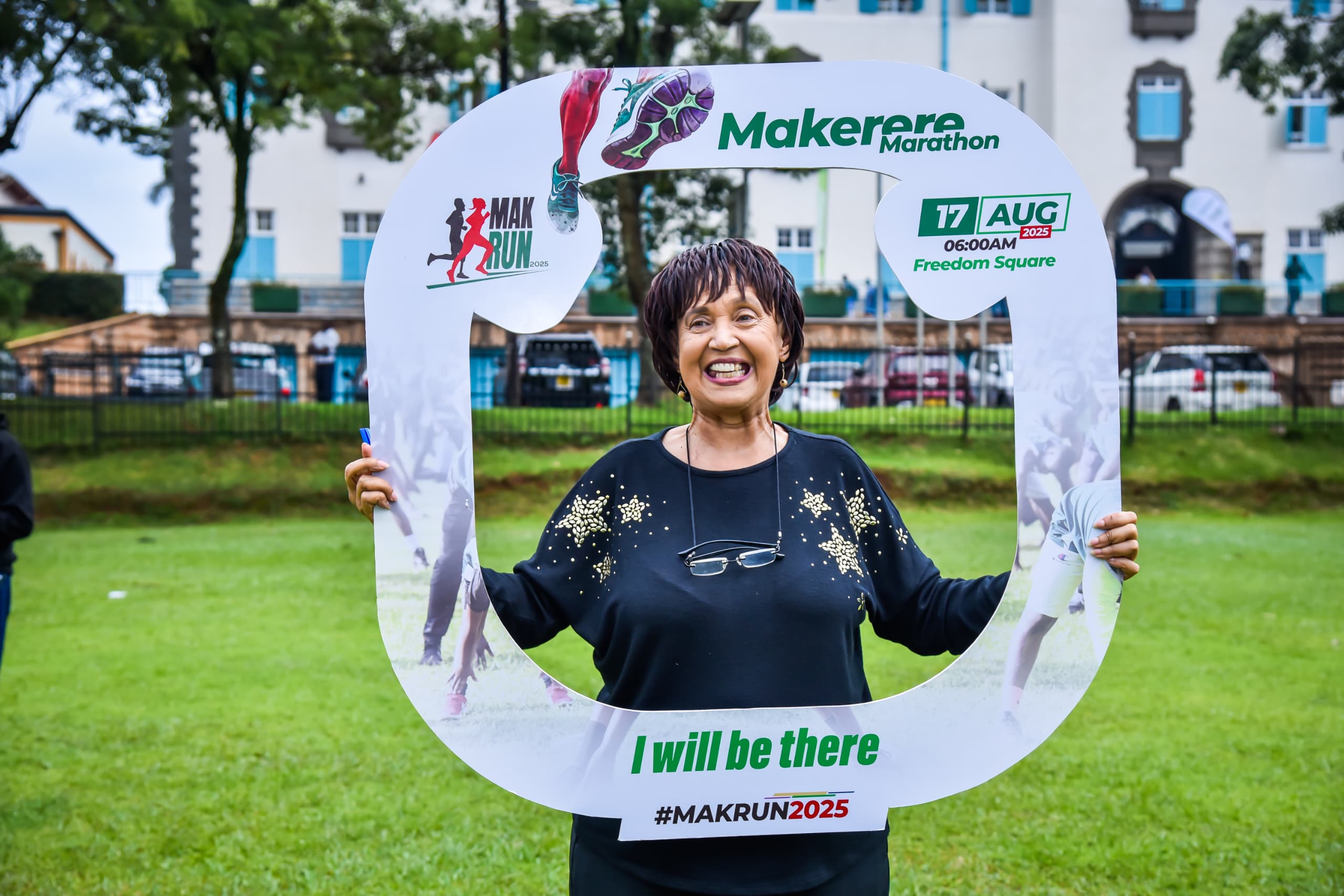 Dr. Maggie Kigozi shows her support for #MakRun2025. Makerere University Endowment Fund (MakEF)’s flagship initiative – the Makerere University Marathon unveiling of NCBA Bank Uganda as Platinum Sponsor with UGX 1.45 Billion over five years, 9th July 2025, Kampala, East Africa.