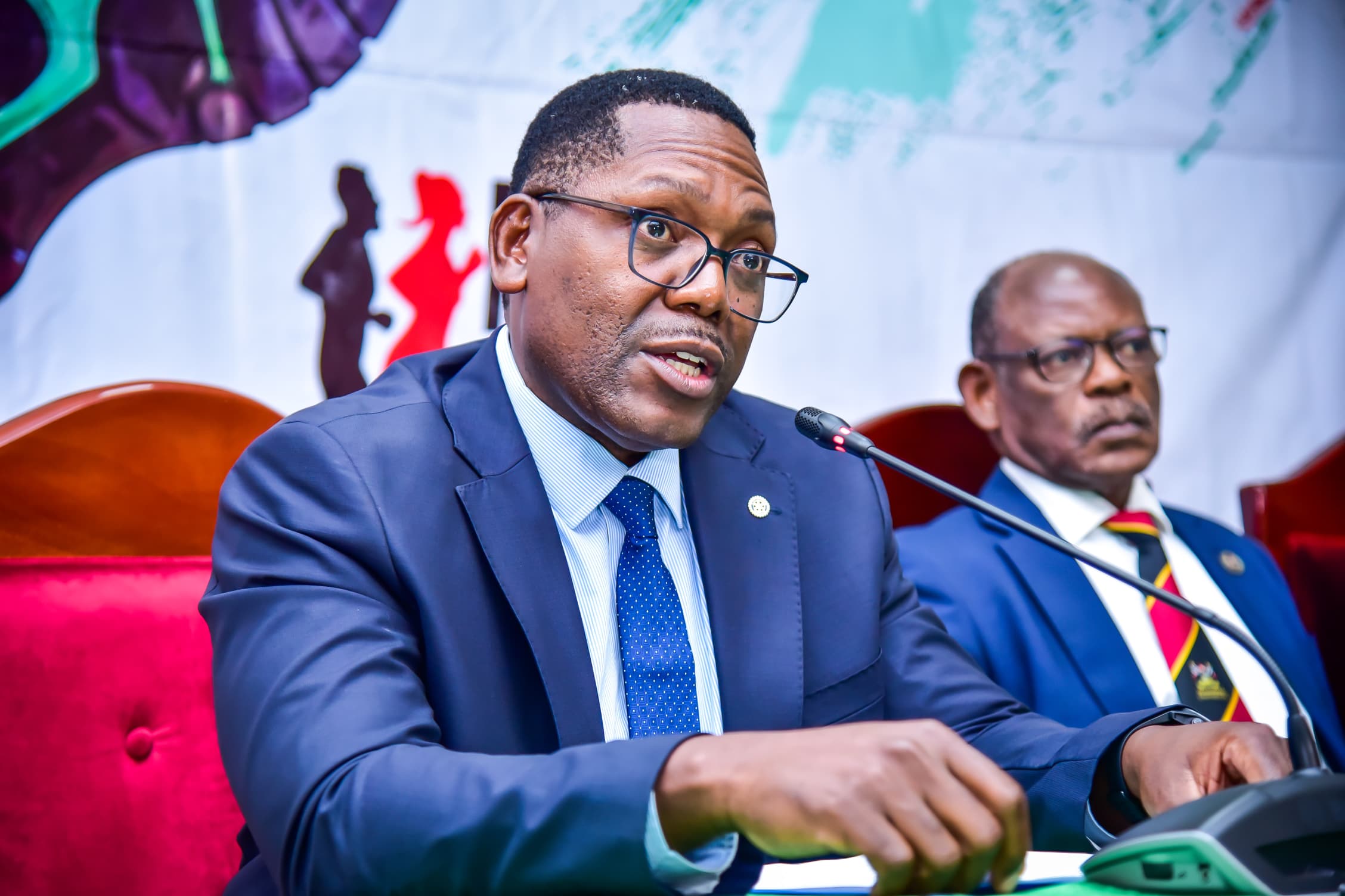 Mr. Mark Muyobo makes his remarks at the press conference. Makerere University Endowment Fund (MakEF)’s flagship initiative – the Makerere University Marathon unveiling of NCBA Bank Uganda as Platinum Sponsor with UGX 1.45 Billion over five years, 9th July 2025, Kampala, East Africa.