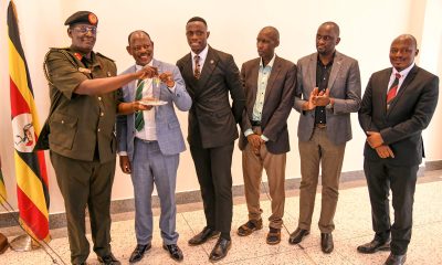 Left to Right: MD and CEO NEC-Lt. Gen. James Mugira conducts a symbolic handover of keys to the Vice Chancellor-Prof. Barnabas Nawangwe as 91st Guild President-H.E. Ssentamu Churchill James, Principal CEES and Ag. DVCFA-Prof. Anthony Muwagga Mugagga, Deputy University Secretary-Mr. Simon Kizito and Deputy Dean of Students-Dr. Rodney Rugyema witness on 25th July 2025. The National Enterprise Corporation (NEC) hands over fully refurbished Mary Stuart Hall. The renovation, which cost UGX 10.5 billion, began on 26th July 2024 and was completed exactly a year later, on 25th July 2025. Makerere University, Kampala Uganda, East Africa.
