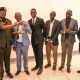 Left to Right: MD and CEO NEC-Lt. Gen. James Mugira conducts a symbolic handover of keys to the Vice Chancellor-Prof. Barnabas Nawangwe as 91st Guild President-H.E. Ssentamu Churchill James, Principal CEES and Ag. DVCFA-Prof. Anthony Muwagga Mugagga, Deputy University Secretary-Mr. Simon Kizito and Deputy Dean of Students-Dr. Rodney Rugyema witness on 25th July 2025. The National Enterprise Corporation (NEC) hands over fully refurbished Mary Stuart Hall. The renovation, which cost UGX 10.5 billion, began on 26th July 2024 and was completed exactly a year later, on 25th July 2025. Makerere University, Kampala Uganda, East Africa.