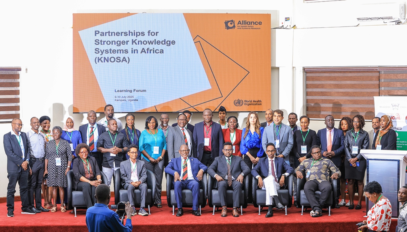 Partnerships for Stronger Knowledge Systems in Africa (KNOSA) East Africa Learning Forum, held July 9–10, 2025, hosted by Makerere University School of Public Health (MakSPH) with support from the WHO Alliance for Health Policy and Systems Research, Kampala Uganda, East Africa.