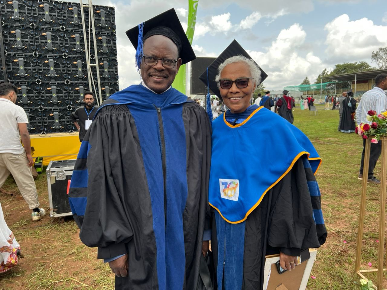Vice Chancellor stands with the first female student of Gondar University, Ethiopia at the 70th Anniversary celebrations