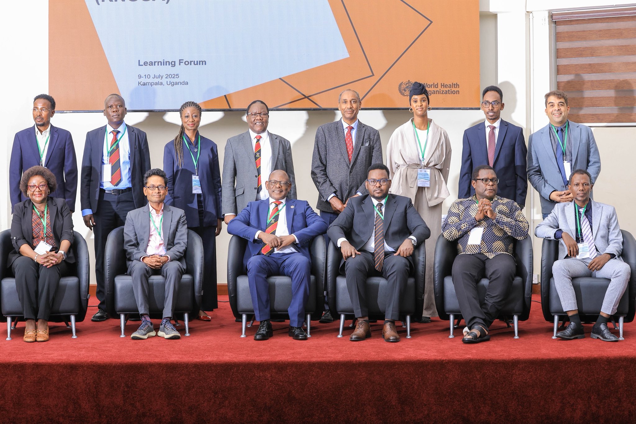 Participants of the KNOSA East Africa Learning Forum alongside members of the WHO Alliance for Health Policy and Systems Research in a group photo with Makerere University Vice Chancellor, Prof. Barnabas Nawangwe at the Forum meeting in Kampala, Uganda.