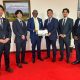 The Vice Chancellor, Prof. Barnabas Nawangwe, the Head Advancement office, Mr. Awel Uwihanganye with the delegation from AIBOS Company
