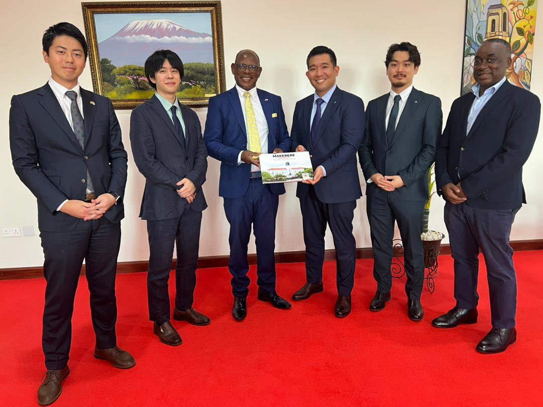 The Vice Chancellor, Prof. Barnabas Nawangwe, the Head Advancement office, Mr. Awel Uwihanganye with the delegation from AIBOS Company