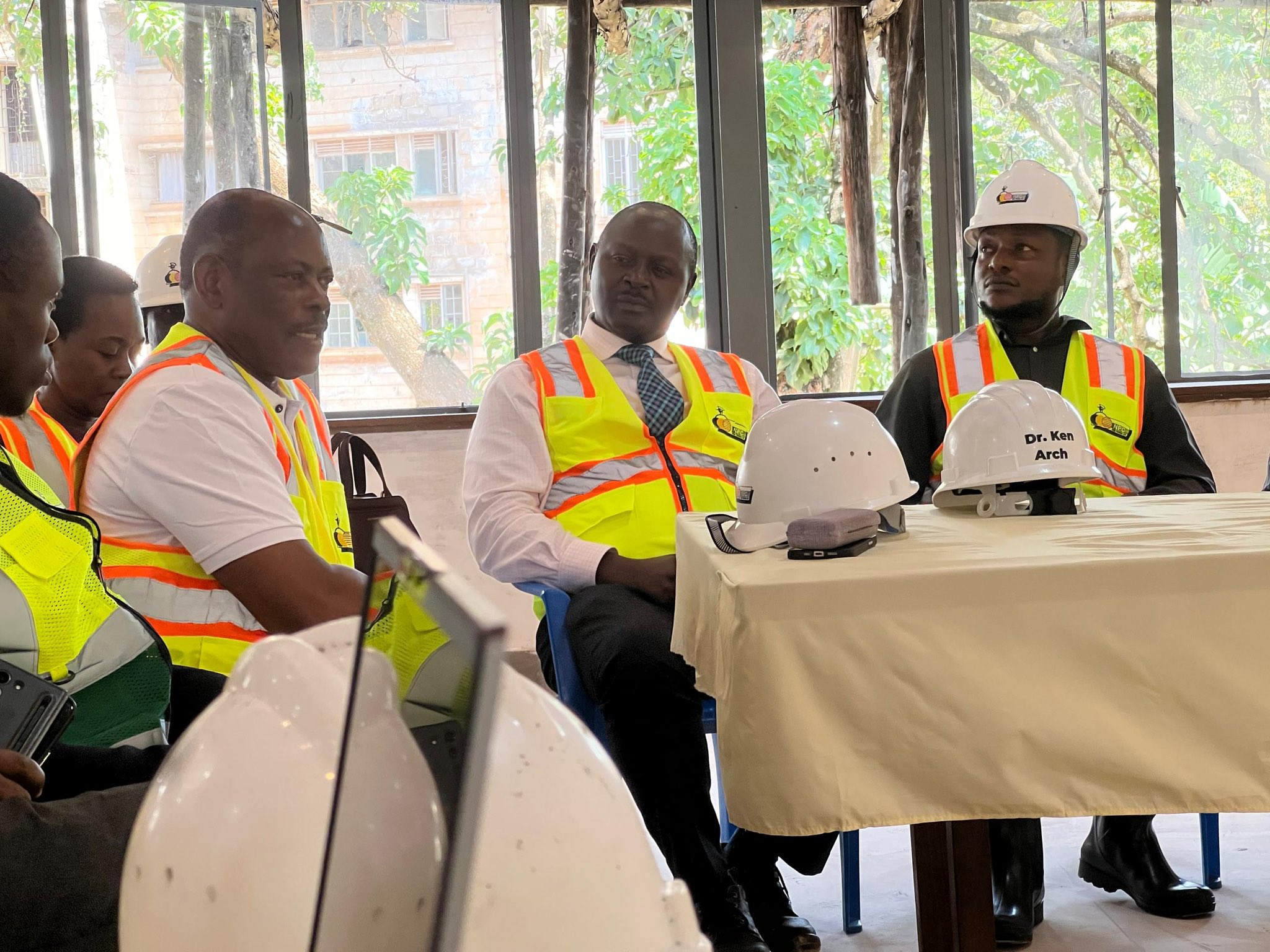 Prof. Barnabas Nawangwe (Third Right) in a site meeting with National Enterprise Corporation officials at Mary Stuart Hall