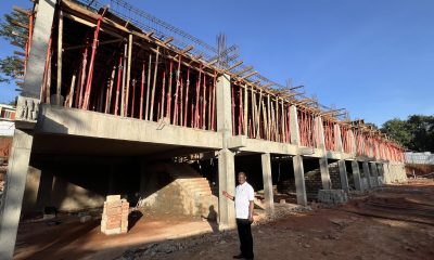 The Vice Chancellor, Prof. Nawangwe inspecting ongoing works of the construction of a new building donated by Tororo Cement