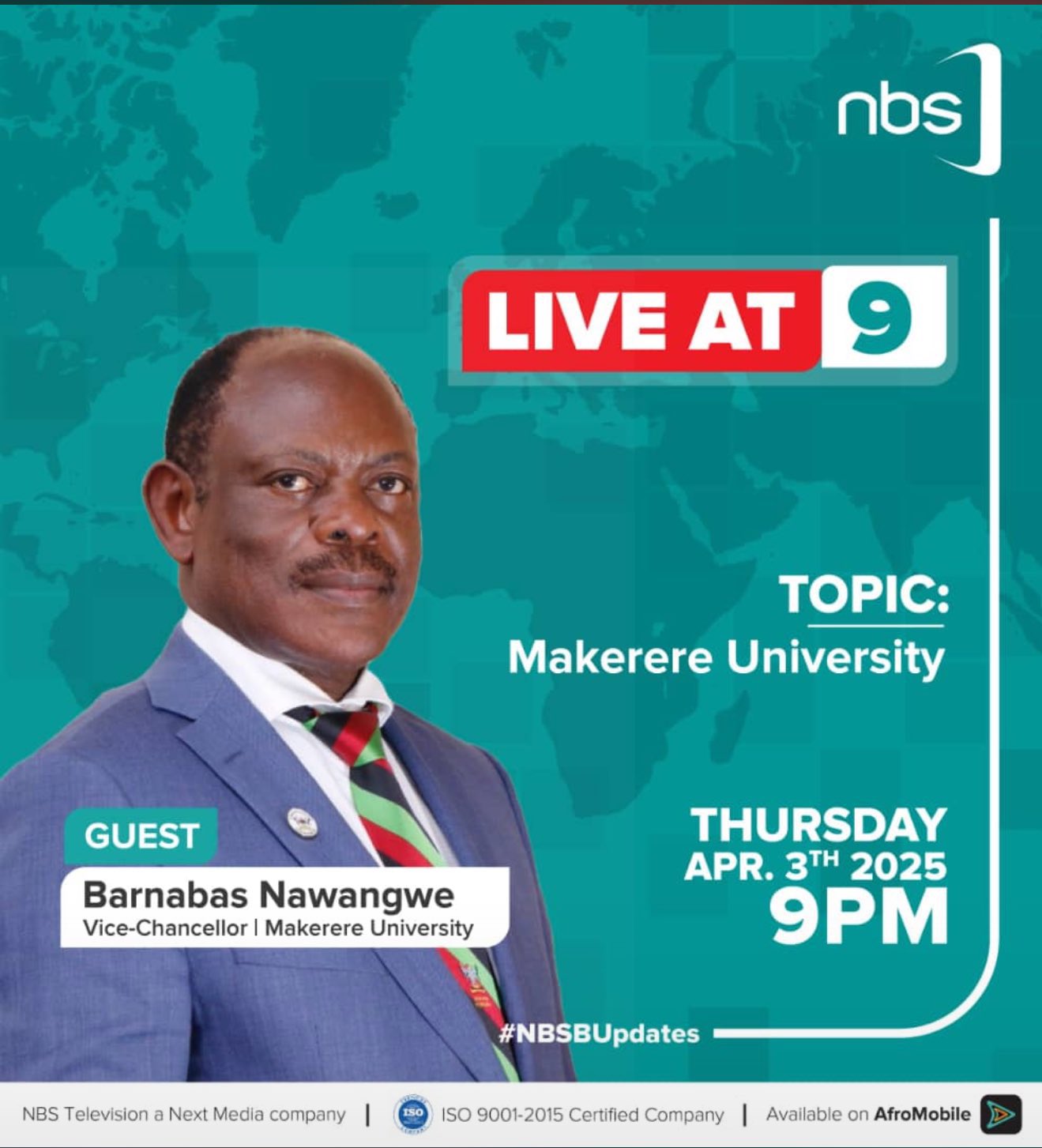 A flyer announcing the appearance of the Vice Chancellor on NBS TV