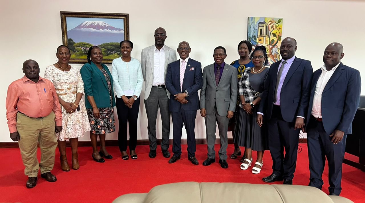 The Vice Chancellor, Prof. Barnabas Nawangwe with the Advisory Board of the Mastercard Foundation Scholars Programme at Makerere University