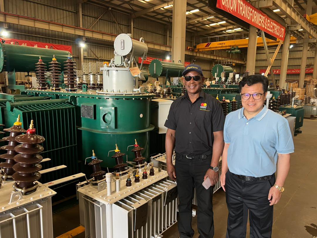 The Vice Chancellor with Mr. Hou Jianxiong at Orion Transformer Plant in Namanve
