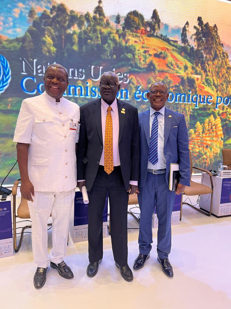 Prof. Charles Esimone (Left) ,Hon. Gabriel Changson Chang (center) with Prof. Barnabas Nawangwe at the 11th Africa Regional Forum at Speke Resort Munyonyo in Kampala