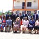 Seated: The Vice Chancellor, Prof. Barnabas Nawangwe (R) with the First Lady and Minister of Education and Sports, Hon. Janet Museveni (C) along side other officials in Mbarara.