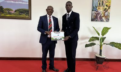 The Vice Chancellor, Prof. Barnabas Nawangwe (L) with Mr. Churchill (R) at Makerere University.