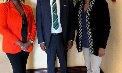 The Vice Chancellor, Prof. Barnabas Nawangwe (C) along side two officials in Rwanda.