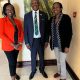 The Vice Chancellor, Prof. Barnabas Nawangwe (C) along side two officials in Rwanda.
