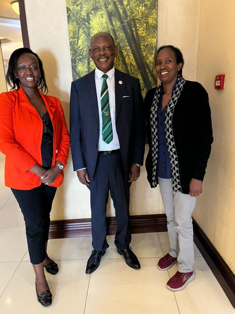 The Vice Chancellor, Prof. Barnabas Nawangwe (C) along side two officials in Rwanda.