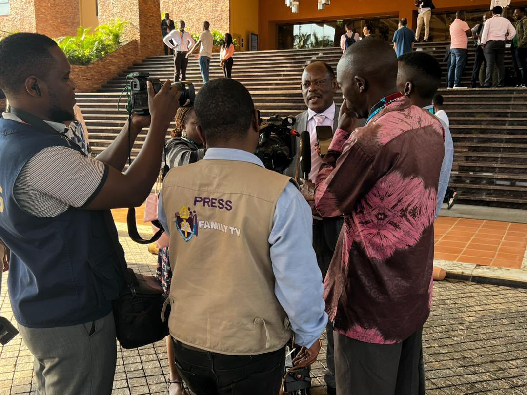Prof. Barnabas Nawangwe speaking to media at the 15th African Society of Human Genetics at Speke Resort Munyonyo