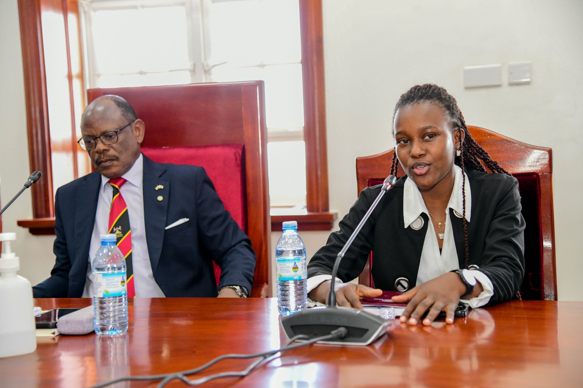 The Vice Chancellor, Prof. Barnabas Nawangwe with the Shadow Vice Chancellor at a meeting with consutants from Travaco Ltd