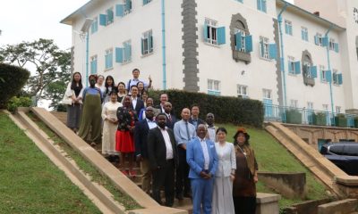 Front line: The Vice Chancellor, Prof. Barnabas Nawangwe (L) with the Vice Chairperson of the University Council, Madam Zhu (C) along side other officials.