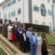 Front line: The Vice Chancellor, Prof. Barnabas Nawangwe (L) with the Vice Chairperson of the University Council, Madam Zhu (C) along side other officials.