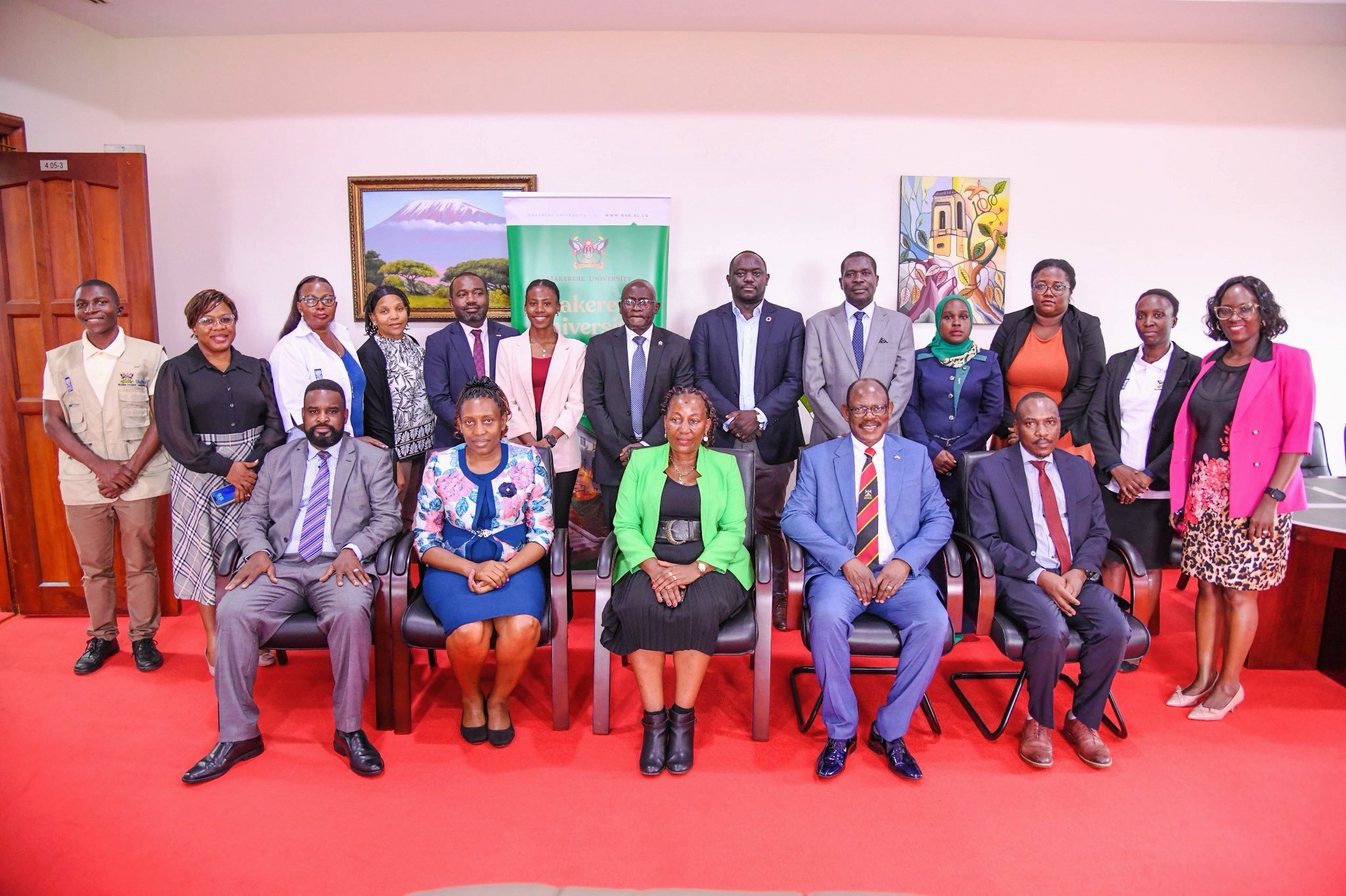Officials that took part in the inauguration with MUTIC Advisory Board Members in the Vice Chancellor's Office. Official inauguration of the Advisory Board of Makerere University Technology and Innovation Centre (MUTIC) by the Vice Chancellor, Prof. Barnabas Nawangwe,24th July 2025, Main Building, Kampala Uganda, East Africa.