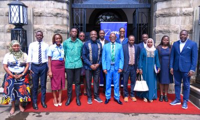 Officials from Makerere University and DFCU Bank pose for a group photo at the Main Building Entrance after the MoU signing ceremony on 4th July 2025. Makerere University and DFCU Bank Limited sign a three-year Memorandum of Understanding (MoU) designed to enhance academic excellence, advance research and innovation capabilities, and provide crucial student support services through key activities; Annual Tumusiime Muteile Lecture, MakRun and Student activities, 4th July 2025, Council Room, Main Building, Makerere University, Kampala Uganda, East Africa.
