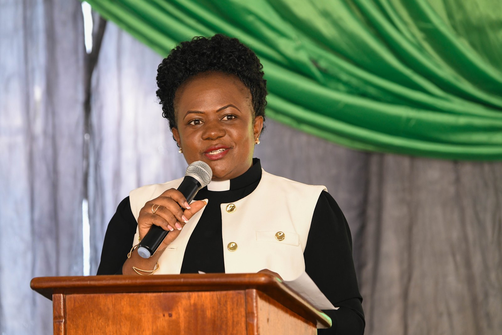 Rev. Canon Dr. Lydia Nsaale Kitayimbwa makes her remarks. 2nd Prayer Breakfast, Theme: “Integrating Faith, Learning and Service”, Speaker: Rev. Canon Dr. John Senyonyi, 1st August 2025, St. Francis Chapel Gardens, Makerere University, Kampala Uganda, East Africa.