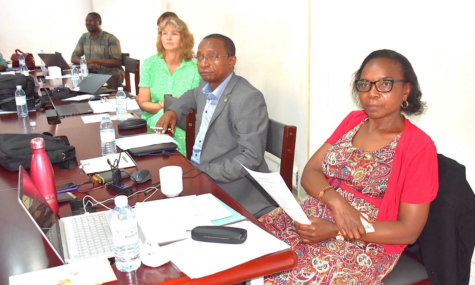 Dr. Jenipher Bisikwa, Prof. John Muyonga, and Prof. Benedikte Grenov following the proceedings of the meeting. Inception meeting for Healthy Soy Project Funded by the Danish Ministry of Foreign Affairs through DANIDA, to develop sustainable, affordable, and nutritious soy-based food solutions to help combat stunting in Uganda and other climate-vulnerable regions, 15th August 2025, College of Agricultural and Environmental Sciences (CAES), Makerere University, Kampala Uganda, East Africa.