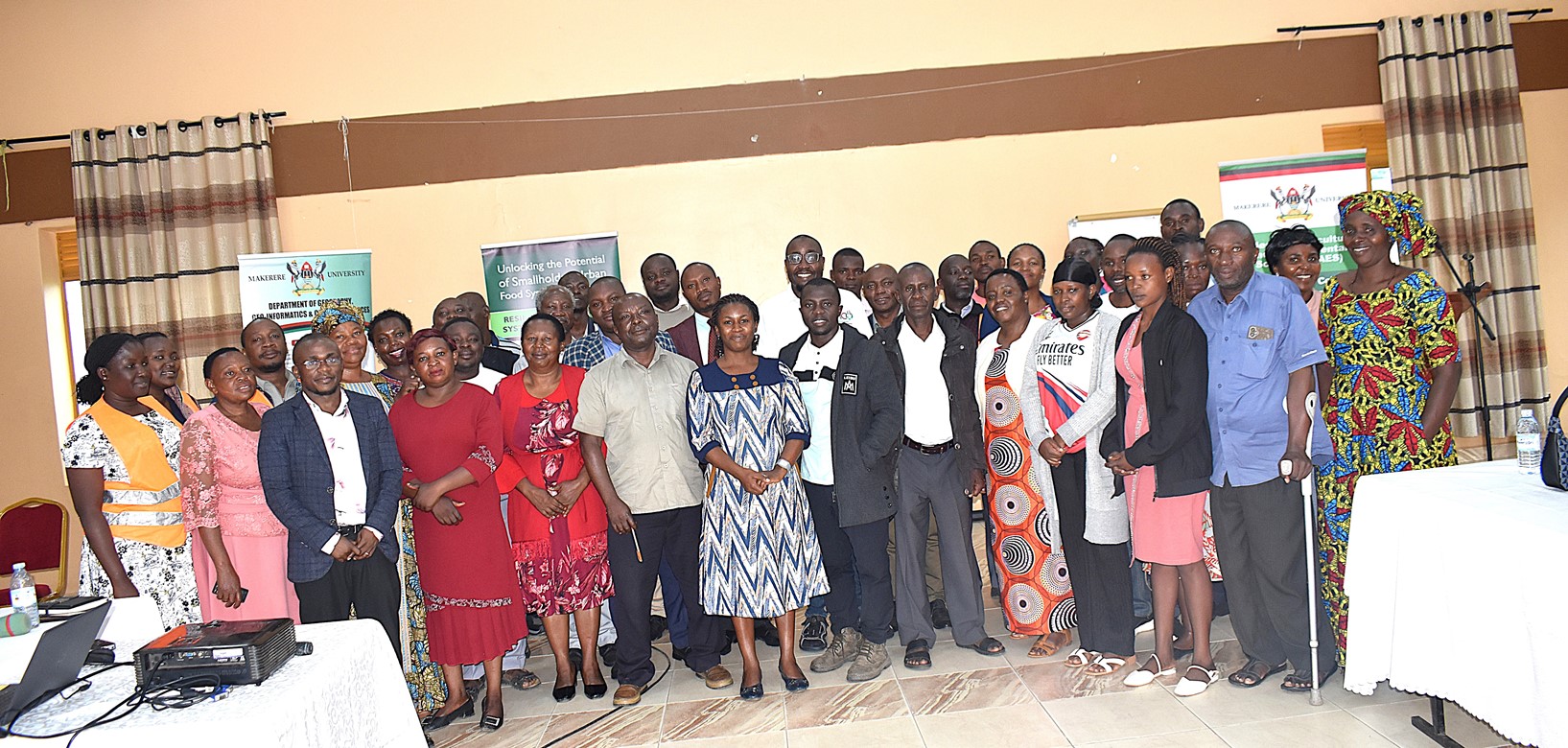The project team led by Prof. Frank Mugagga, together with stakeholders, at the workshop at Rwenzori International Hotel in Kasese Municipality on 18th August 2025. Launch of Phase II of the Resilient Urban Food Systems (RUFS) project, aimed at deepening food security and climate resilience in Kasese Municipality and Mbale City. Funded through the AgriFoSe2030 programme and coordinated by Prof. Frank Mugagga, Department of Geography, Geo-Informatics, and Climatic Sciences, College of Agricultural and Environmental Sciences (CAES), Makerere University, Kampala Uganda, East Africa.