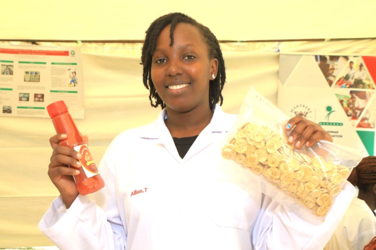 Other products made by students included tomato ketchup and solar-dried bananas. End-of-recess exhibition School of Food Technology, Nutrition, and Biosystems Engineering, College of Agricultural and Environmental Sciences (CAES) showcasing student-led innovations, 24th July 2025, Makerere University, Kampala Uganda, East Africa.