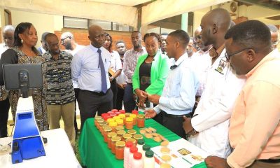 The students showcasing some of the products they made during their internship at the end-of-recess exhibition held at the School of Food Technology, Nutrition, and Biosystems Engineering on 24th July 2025. End-of-recess exhibition School of Food Technology, Nutrition, and Biosystems Engineering, College of Agricultural and Environmental Sciences (CAES) showcasing student-led innovations, 24th July 2025, Makerere University, Kampala Uganda, East Africa.