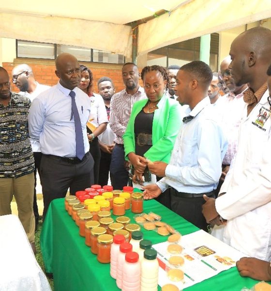 The students showcasing some of the products they made during their internship at the end-of-recess exhibition held at the School of Food Technology, Nutrition, and Biosystems Engineering on 24th July 2025. End-of-recess exhibition School of Food Technology, Nutrition, and Biosystems Engineering, College of Agricultural and Environmental Sciences (CAES) showcasing student-led innovations, 24th July 2025, Makerere University, Kampala Uganda, East Africa.