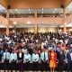 College officials, Members of the 91st College Guild Council (CGC), and Student Leaders pose for a group photo with students at the 6th August 2025 orientation. College of Education and External Studies (CEES) orientation ceremony to acquaint new students with College structures, academic programmes, services, and, its contribution to the University’s core functions, 6th August 2025, Yusuf Lule Central Teaching Facility Auditorium, Makerere University, Kampala Uganda, East Africa.