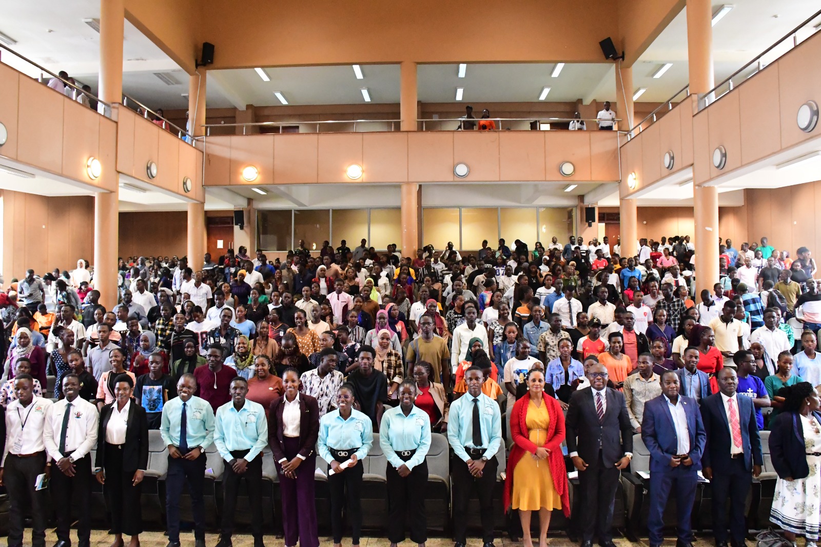College officials, Members of the 91st College Guild Council (CGC), and Student Leaders pose for a group photo with students at the 6th August 2025 orientation. College of Education and External Studies (CEES) orientation ceremony to acquaint new students with College structures, academic programmes, services, and, its contribution to the University’s core functions, 6th August 2025, Yusuf Lule Central Teaching Facility Auditorium, Makerere University, Kampala Uganda, East Africa.